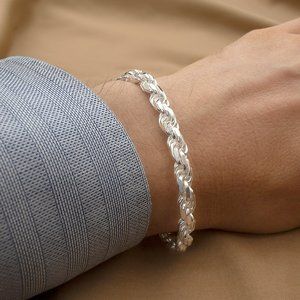 New Solid Sterling Silver Rope Bracelet, Stamped 925 Italy, Bracelet For Men